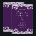 Invitation Violet Pourpre & Dentelle Dorée Élégante Fête Douc<br><div class="desc">Personnaliser pour tout événement</div>