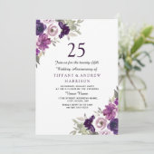 Invitation Violet pourpre floral 25e anniversaire de mariage (Debout devant)