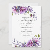 Invitation Violet pourpre Mariage floral (Devant)
