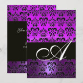 Invitation VIOLET POURPRE NOIR  DAMAS MONOGRAM , blanc (Devant / Derrière)