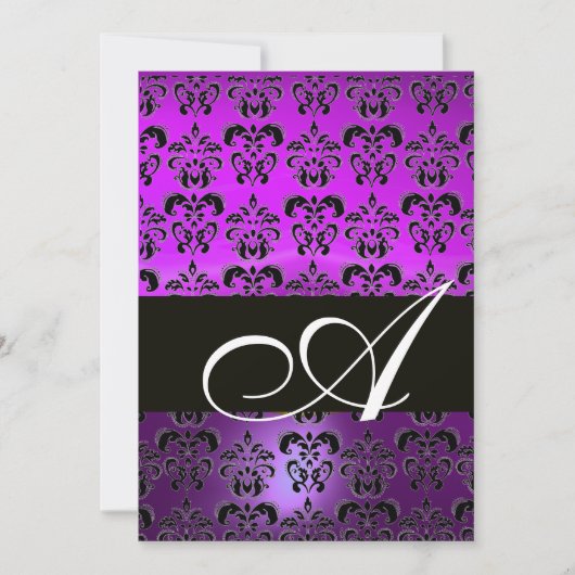 Invitation VIOLET POURPRE NOIR  DAMAS MONOGRAMME, blanc (Devant)