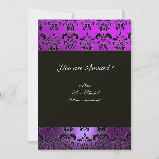 Invitation VIOLET POURPRE NOIR  DAMAS MONOGRAMME, blanc (Dos)