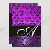 Invitation VIOLET POURPRE NOIR  DAMAS MONOGRAMME, blanc (Devant / Derrière)