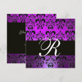 Invitation VIOLET POURPRE NOIR DAMAS MONOGRAMME,,blanc (Devant / Derrière)