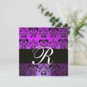 Invitation VIOLET POURPRE NOIR DAMAS MONOGRAMME,,blanc (Debout devant)