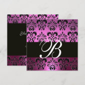 Invitation VIOLET POURPRE NOIR DAMASQUE MONOGRAMME, blanc, (Devant / Derrière)