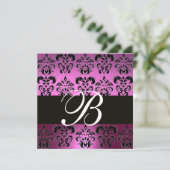 Invitation VIOLET POURPRE NOIR DAMASQUE MONOGRAMME, blanc, (Debout devant)