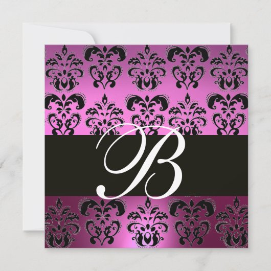 Invitation VIOLET POURPRE NOIR DAMASQUE MONOGRAMME, blanc, (Devant)