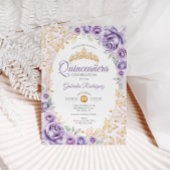 Invitation Violet pourpre or floral Quinceanera