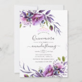 Invitation Violet pourpre Poppy Floral Quinceañera (Devant)