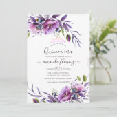 Invitation Violet pourpre Poppy Floral Quinceañera (Debout devant)