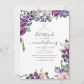 Invitation Violet, prune et Bat mitzvah floral floue (Devant)