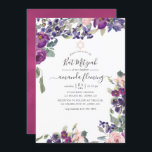 Invitation Violet, prune et Bat mitzvah floral floue<br><div class="desc">Elégant violet,  prune et rose pâle bat mitzvah invitation à fleurs conçu pour être rapidement et facilement customisé à vos détails de l'événement.</div>