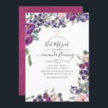 Invitation Violet, prune et Bat mitzvah floral floue<br><div class="desc">Elégant violet,  prune et rose pâle bat mitzvah invitation à fleurs conçu pour être rapidement et facilement customisé à vos détails de l'événement.</div>