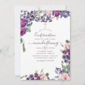 Invitation Violet, prune et floral rose confirmation (Devant)