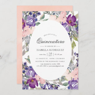 Invitation Violet, prune et flou de Quinceañera