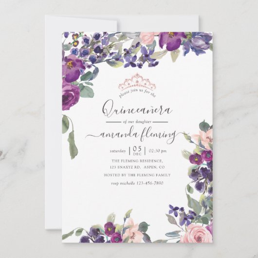 Invitation Violet, prune et flou de Quinceañera (Devant)