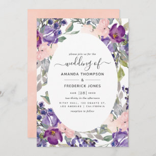 Invitation Violet, prune et Mariage floral floue