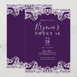 Invitation Violet prune et or dentelle Élégante fête douce 16