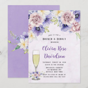 Invitation Violet Purple Aquarelle Florals Brunch & Bubbly