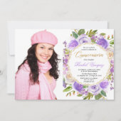 Invitation Violet Quinceanera lavande florale lilas photo (Devant)