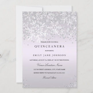 Invitation Violet Quinceanera Winter Wonderland Snowflakes