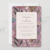 Invitation Violet rétro, vert, brun, floral, mariage (Devant)