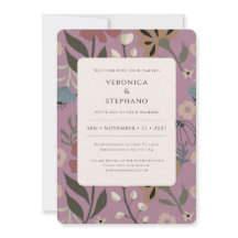 Violet rétro, vert, brun, floral, mariage