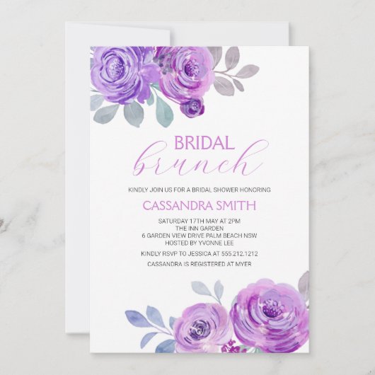 Invitation Violet Rose Brunch de Mariage (Devant)