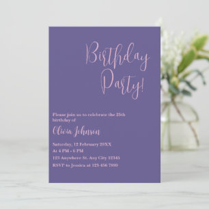Invitation Violet rose Élégant Script Adulte Anniversaire