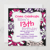 Invitation Violet rose Fleur Art sur Noir (Devant)