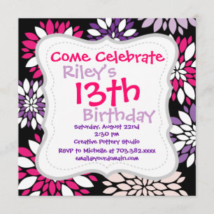 Invitation Violet rose Fleur Art sur Noir