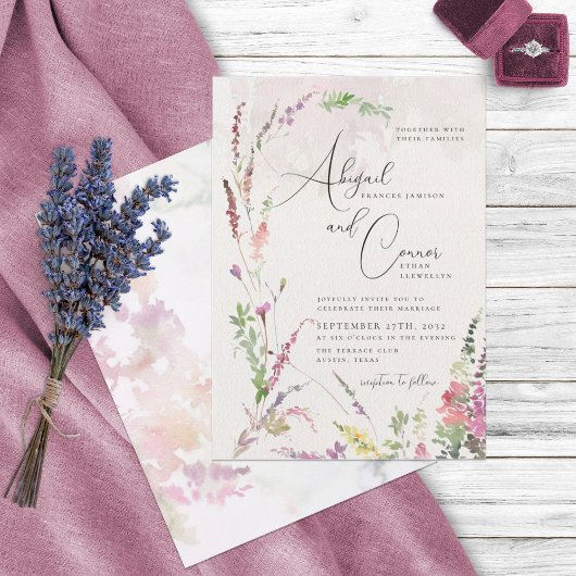 Invitation Violet rose Fleur sauvage vif Jaune