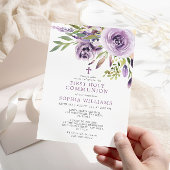 Invitation Violet Rose Floral Première sainte communion