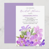 Invitation Violet rose Geranium Fête des mariées florale (Devant / Derrière)