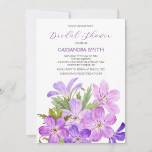 Invitation Violet rose Geranium Fête des mariées florale