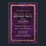 Invitation Violet Rose Or Sprinkled Confetti Sweet 16<br><div class="desc">L'invitation à la fête d'anniversaire élégante, glamour et moderne en sweet sixteen est parfaite pour l'événement contemporain et élégant. Il présente une parties scintillant étincelante en or rose faux imprimé parsemée de confettis sur un arrière - plan d'aquarelle violet violet artsy. L'arrière affiche la même parties scintillant mais parsemé sur...</div>