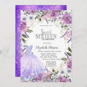 Invitation Violet Rose Séquins de robe douce 16 (Devant / Derrière)