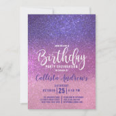 Invitation Violet rose triple Parties scintillant Ombre Anniv (Devant)