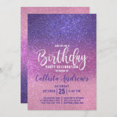 Invitation Violet rose triple Parties scintillant Ombre Anniv (Devant / Derrière)