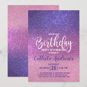 Invitation Violet rose triple Parties scintillant Ombre Anniv