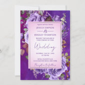 Invitation Violet rose vintage roses élégant mariage (Devant)