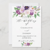 Invitation Violet rose violet fleurs violet rose QR RSVP mari (Devant)