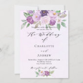Invitation Violet rose violet fleurs violet rose QR RSVP mari (Devant)