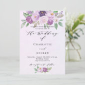 Invitation Violet rose violet rose QR RSVP mariage de luxe (Debout devant)
