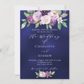 Invitation Violet rose violet violet violet mariage bleu mari (Devant)
