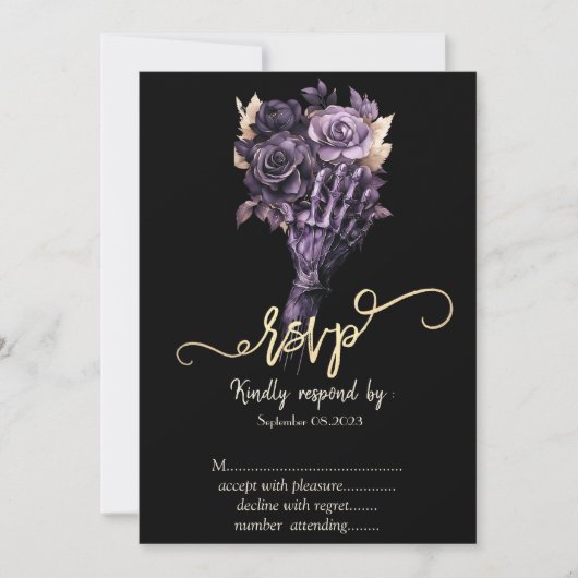 Invitation Violet Roses Gothique RSVP (Devant)