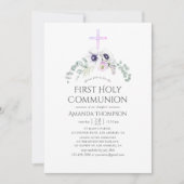 Invitation Violet roussâtre Pavot Floral Première Sainte Comm (Devant)