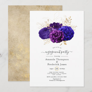 Invitation Violet, Royal Blue & Gold Floral Engagement Party