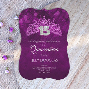 Invitation Violet Royal Pour, Quinceanera Violet avec Diadème